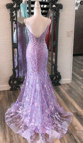 Irene |Lavender Floral Formal Dress Mermaid Long Prom Dress Appliques - Purple - PromDressClub